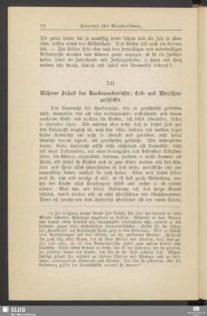 XII. Näherer Inhalt des Knabenunterrichts; Erd- und Menschengeschichte