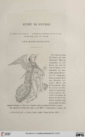 2. Pér. 13.1876: Musée de Colmar : le musée de Colmar: Martin Schöngauer et son école; notes sur l'art en Alsace, par M. Charles Goutzwiller