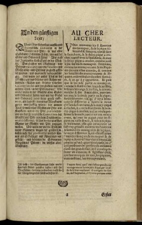 An den günstigen Leser. = Au Cher Lecteur.