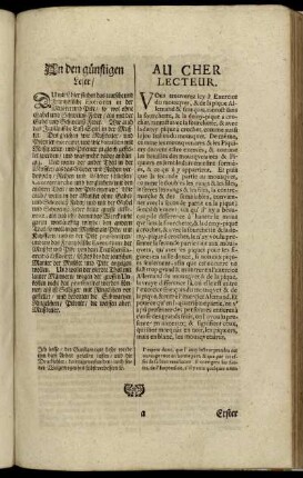 An den günstigen Leser. = Au Cher Lecteur.