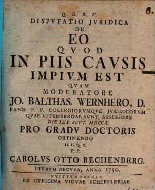 Dispvtatio Jvridica De Eo Qvod In Piis Cavsis Impivm Est