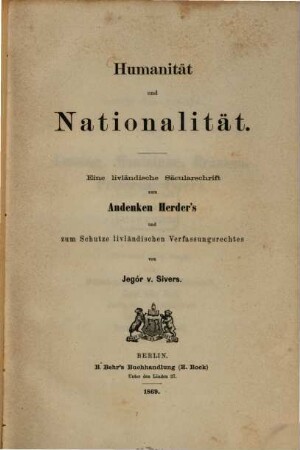 Humanität und Nationalität