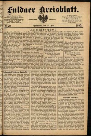 Ausgabe vom Samstag, den 20. Juni 1885.