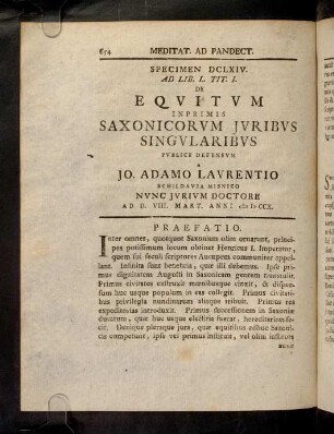 654-695, Spec. 664. De Equitum inprimis ...