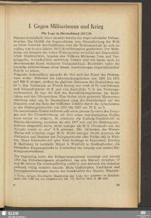 I. Gegen Militarismus und Krieg