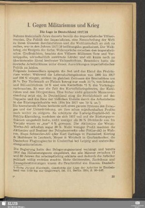 I. Gegen Militarismus und Krieg