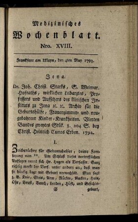 Nro. XVIII. Frankfurt am Mayn, den 4ten May 1793. - Nro. XXI. Frankfurt am Mayn, den 25ten May 1793.