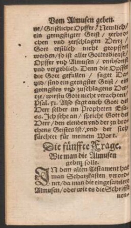 Die fünffte Frage. Wie man die Almusen geben solle.