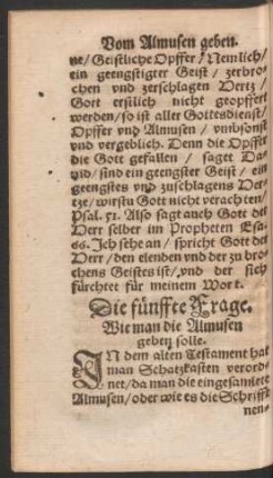 Die fünffte Frage. Wie man die Almusen geben solle.