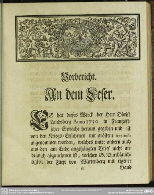 Vorbericht. An dem Leser