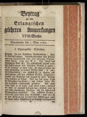 XVIII. Woche. Sonnabends, den 5. May. 1787.