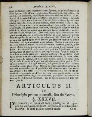 Articulus II. De Principio primo formali, seu de forma.