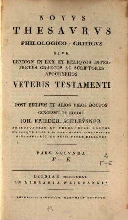 Novus thesaurus philologico-criticus sive lexicon in LXX et reliquos interpretes graecos ac scriptores apocryphos Veteris Testamenti. 2, G - E