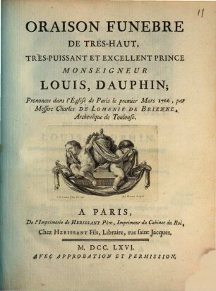 Oraison funebre de tres-haut ... prince Mr. Louis, Dauphin