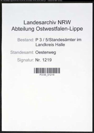 Heiratsregister Standesamt Oesterweg