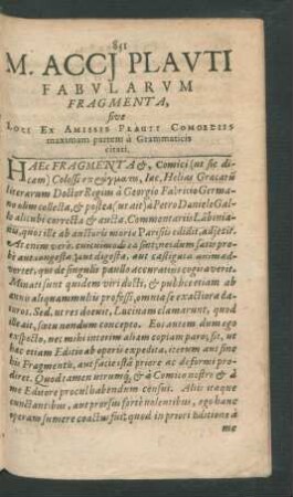 M. Acci Plauti Fabularum Fragmenta ...