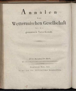 4,1,2: Neue Annalen der Wetterauischen Gesellschaft für die Gesammte Naturkunde zu Hanau