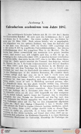Anhang I. Calendarium academicum vom Jahre 1387.