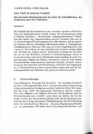 Das Verb in seinem Umfeld : die deutsche Standardsprache im Licht des Schwäbischen, des Jiddischen und des Polnischen
