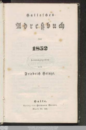 1852: Hallisches Adreßbuch : für ...