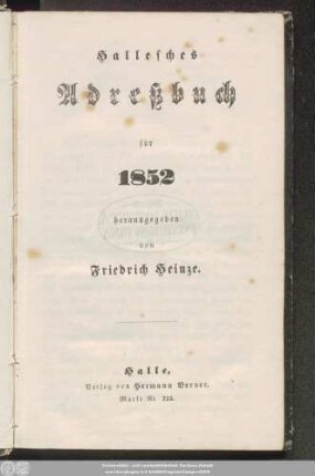 1852: Hallisches Adreßbuch : für ...