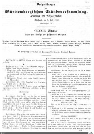 173. Sitzung, Stuttgart, 9.7.1849