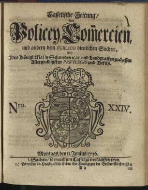 Nro. XXIV, Montags, den 11. Junius 1736