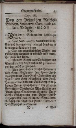Cap. IV. Von den polnischen Reichs-Ständen, Senatoren, Cron- und anderen Bedienten, und dem Adel.