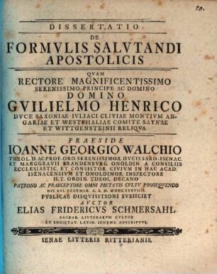 Dissertatio de formulis salutandi apostolicis