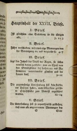 Hauptinhalt der XXVII. Briefe.