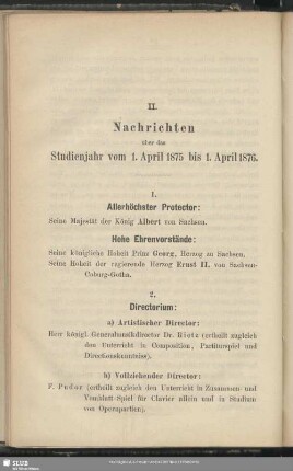 II. Nachrichten über das Studienjahr vom 1. April 1875 bis 1. April 1876
