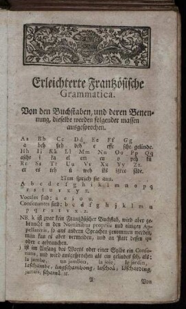 Erleichterte Frantzösische Grammatica.