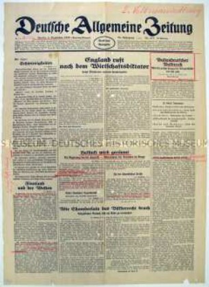 Titelblatt der Tageszeitung "Deutsche Allgemeine Zeitung" u.a. zum Krieg zwischen Finnland und der UdSSR