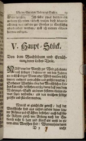V. Haupt-Stück. Von dem Wachßthum und Ernährung derer Leibes-Theile