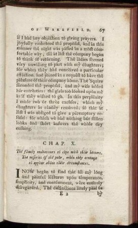 Chap. X. The family endeavours to cope with their betters. The miseries of the poor, when they attempt to appear above their circumstances - Chap. XII. Fortune seems resolved to humble the family of Wakefield. Mortifications are often more painful than real calamities