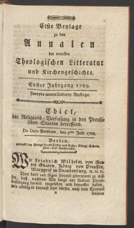 1. Jahrgang (1789): Annalen der neuesten theologischen Litteratur und Kirchengeschichte