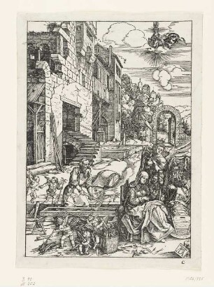 Aufenthalt in Ägypten, Blatt 15 aus: Albrecht Dürer, Epitome in Divae Parthenices Mariae Historiam ab Alberto Durero Norico per figuras digestam cum versibus annexis Chelidonii, Nürnberg 1511, S. C