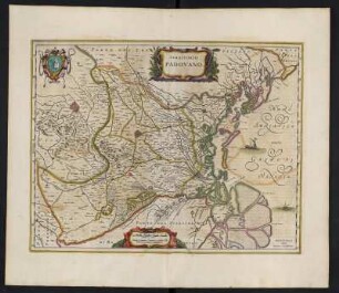 Karte vom Territorium Padua, ca. 1:240 000, kolorierter Kupferstich, 1645 : Territorio Padovano. - [Ca. 1:240.000]. - [Amsterdam] : Ioannes Ianssonius, [1645]. - 1 Kt : Kupferst ; 47 x 37 cm. - Maßstab in graph. Form (Milliaria Italica communia, Milliaria Germanica communia)