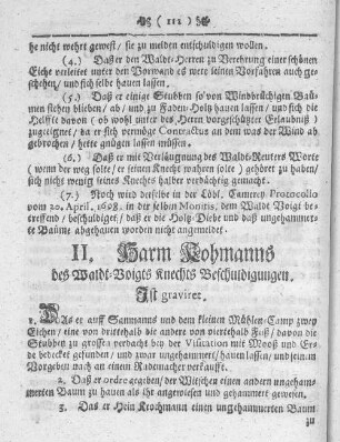 II. Harm Lohmanns des Wald-Voigts Knechts Beschuldigungen.