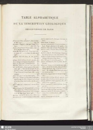 Table alphabétique de la description géologique des environs de Paris