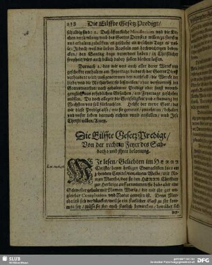 Die Eilffte Gesetz Predigt, Von der rechten Feyer des Sabbaths und ihrer belonung