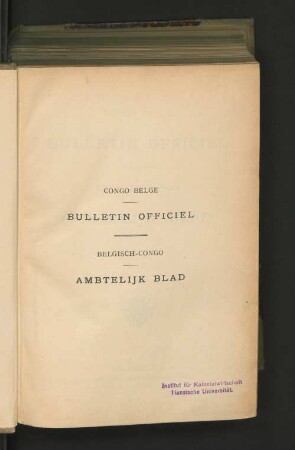 6.1913: Bulletin officiel du Congo Belge
