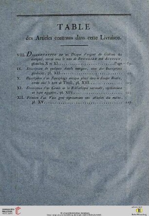 Table des Articles contenus dans cette Livraison