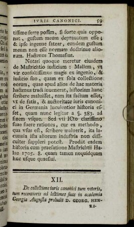 XII. De collectione iuris coninici tum veteris, tum recentioris ad lectiones suas in academia Georgia Augusta proludit d. Georg. Henricus Ayrer[...]