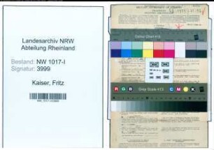 Entnazifizierung Fritz Kaiser , geb. 21.11.1901 (Schlosser)