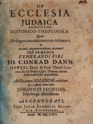 De ecclesia Judaica exercitatio historico-theologica