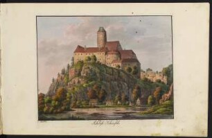Ansicht von Schloss Schönfels, Umrissradierung, 1811