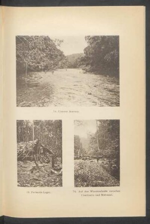 74. Unterer Aracasa. - 75. Paciencia-Lager. - 76. Auf der Wasserscheide zwischen Uraricuera und Merewarí. - [Fotografien]