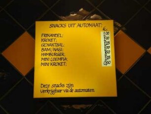 Speisekarte "Snachs uit Automaat"