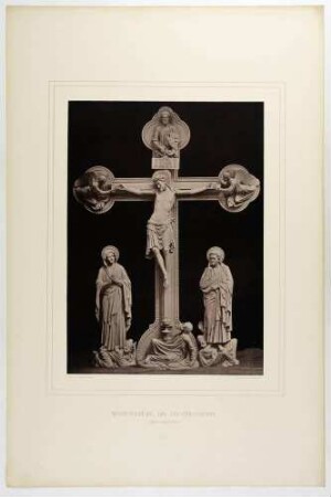 Die hölzerne Kreuzigungsgruppe vom Lettner in der Stiftskirche im Kloster Wechselburg (ursprünglich Kloster Zschillen) an der Zwickauer Mulde in Mittelsachsen, Blatt 33 aus: Monumente des Mittelalters und der Renaissance ... von 1875